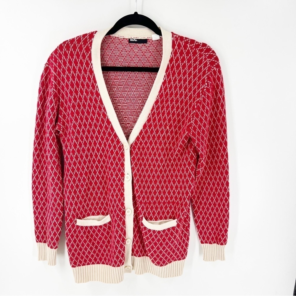 ✅ BDG Urban Outfitters Argyle Grandpa Cardigan SIZE SMALL RED/CREAM